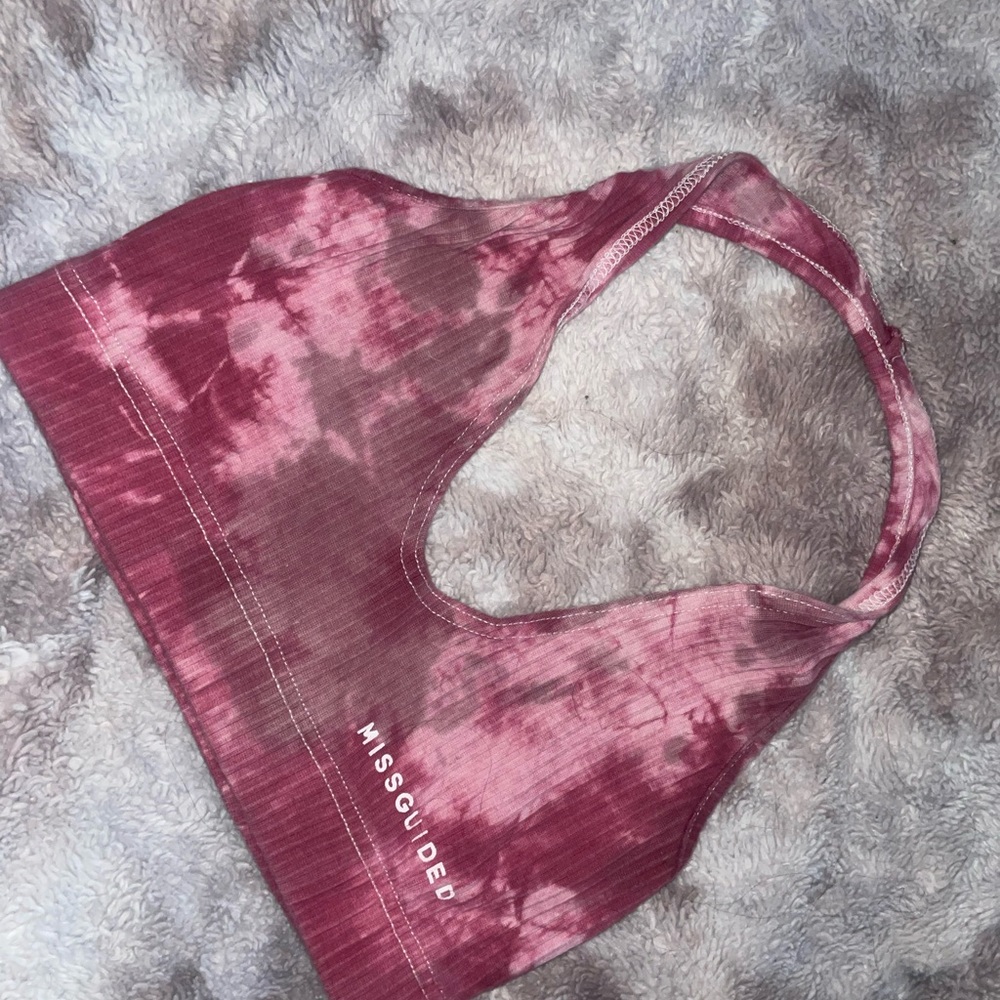Missguided Pink Tie-Dye Halter Cropped Top/Bralette